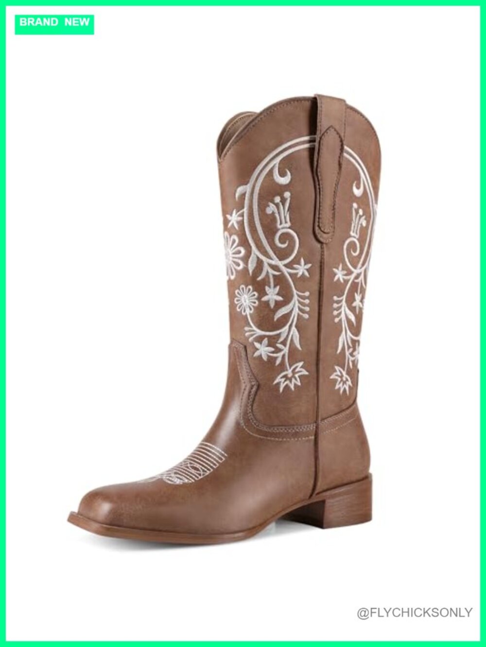 Women's Mid Calf Cowboy Boots Square Toe Pull On Low Chunky Heel Western